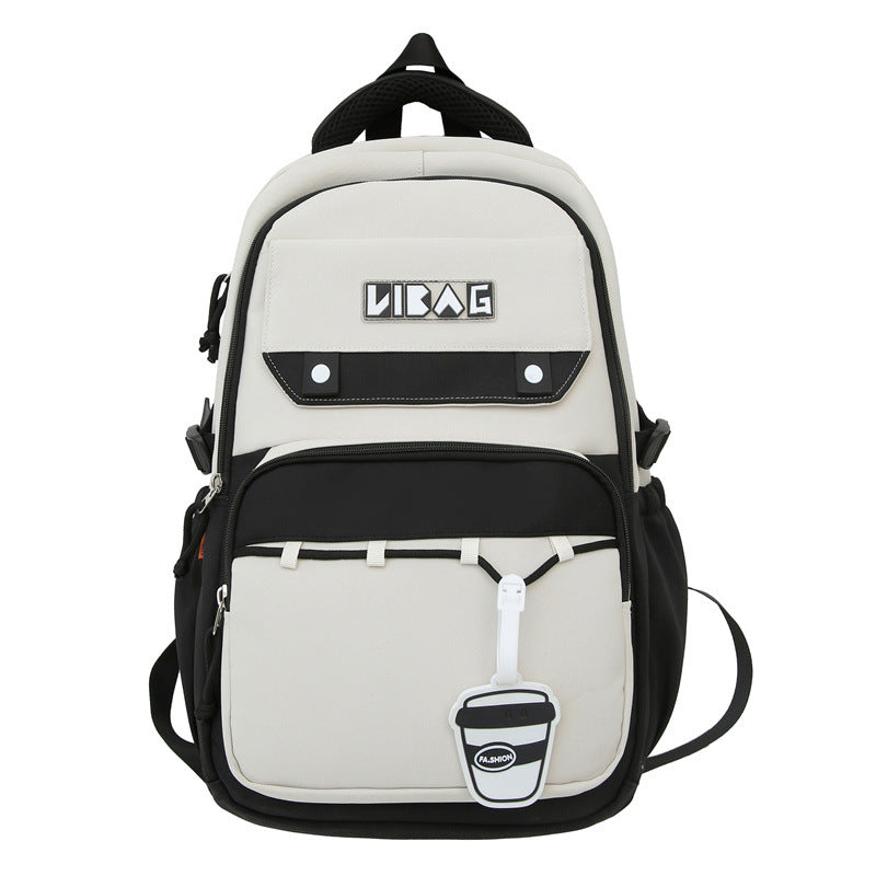 New large-capacity schoolbag male junior high school students contrasting color double backpack Korean version college student couple fashion backpack