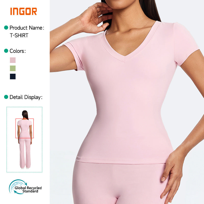 Spring/summer eco-friendly fabric yoga top - short sleeve t-shirt for fitness, pilates, outdoor running, and sports - women's