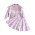 spring/autumn new girls' sweater set: designer lace jacquard knit top and midi skirt two-piece outfit