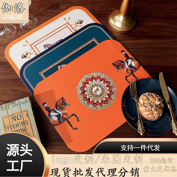 European retro leave-in leather placemat bowl mat waterproof, oil-proof, heat-insulating and anti-scalding western food mat restaurant table mat cup mat