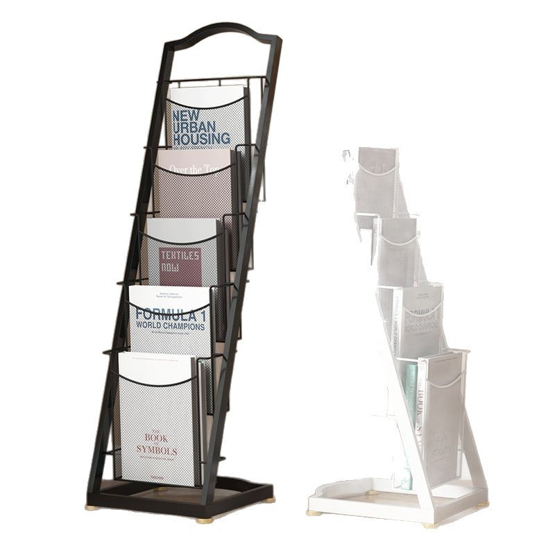 Minimalist multi-tier magazine rack display stand - freestanding bookshelf organizer for newspapers, magazines, and storage