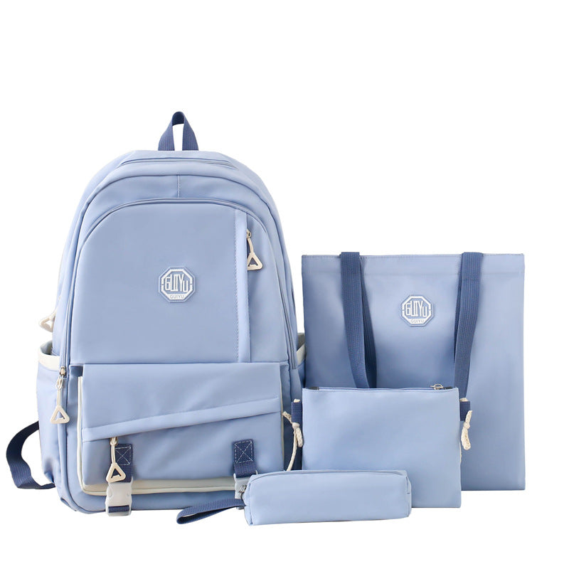 New casual middle school student schoolbag trendy brand large-capacity solid color backpack four-piece high-value backpack men