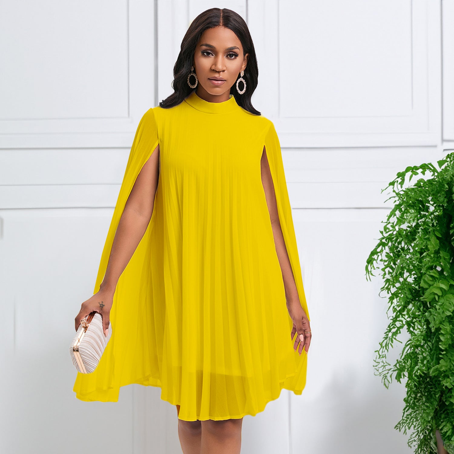 D400  women's clothing 2023 new temperament fashion chiffon pullover cape bat sleeve large size  dress