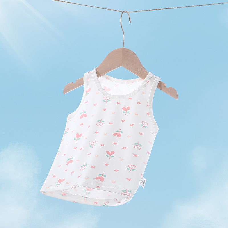 Baby vest baby summer thin pure cotton men's and women's topskids summer wear girl sling sleeveless belly protection bottom