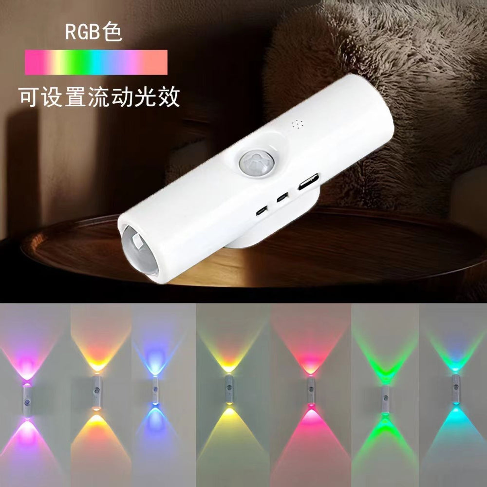 New arrival smart human body sensor light colorful rechargeable sensor wall light hill night light double cat eye atmosphere light spotlight