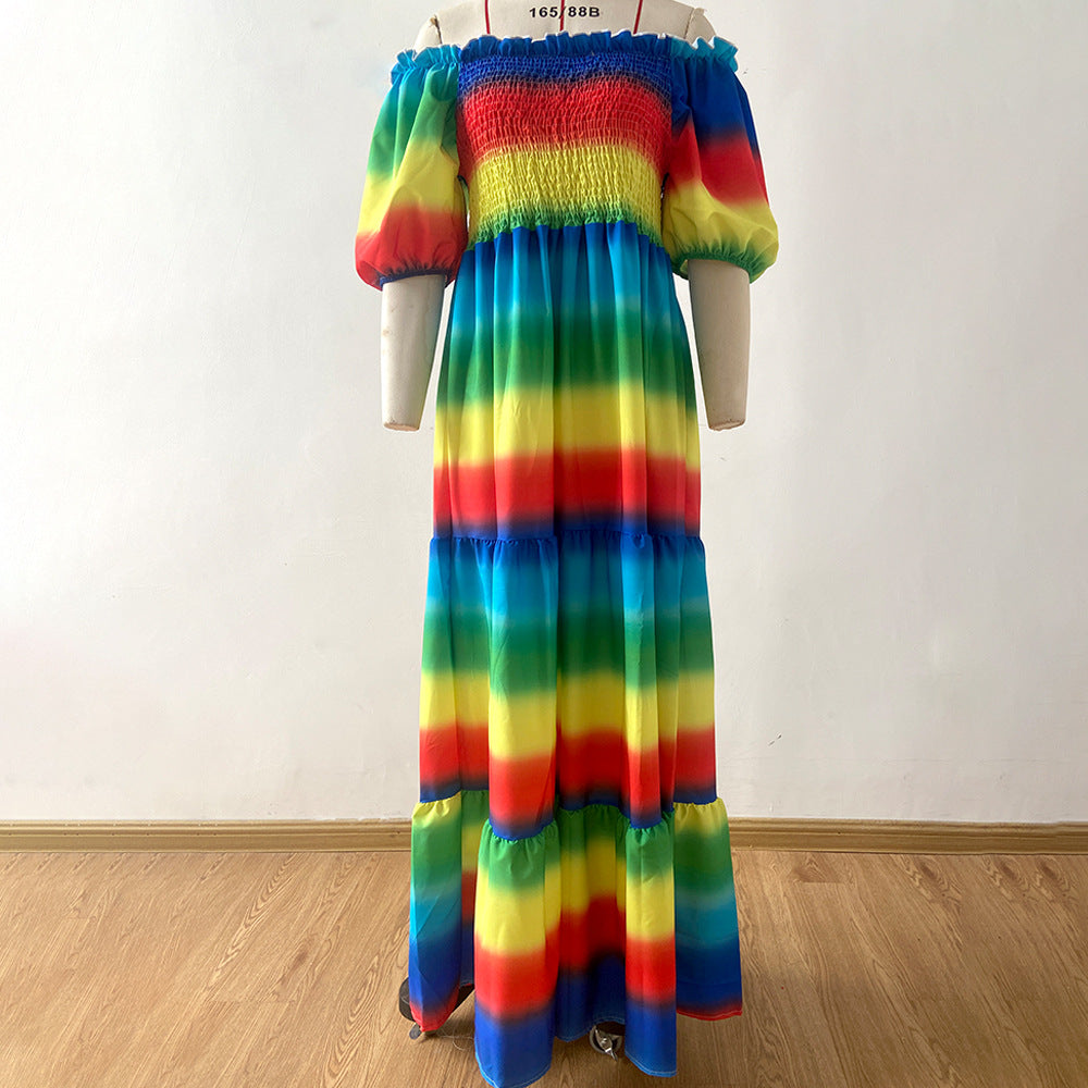 new spring/summer cross-border fashion: european and american style women's one-shoulder floral print maxi dress - off-the-shoulder fairy dress