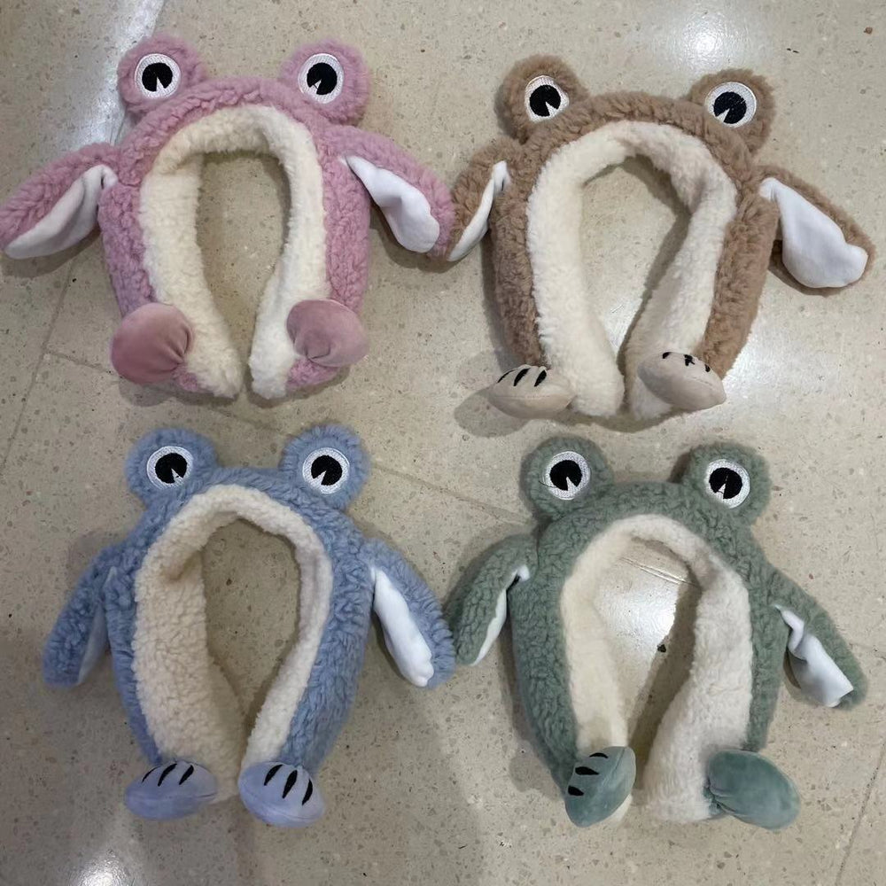 Trendy frog ear muffs with moving ears - kids' cartoon plush warm ear covers for outdoor use