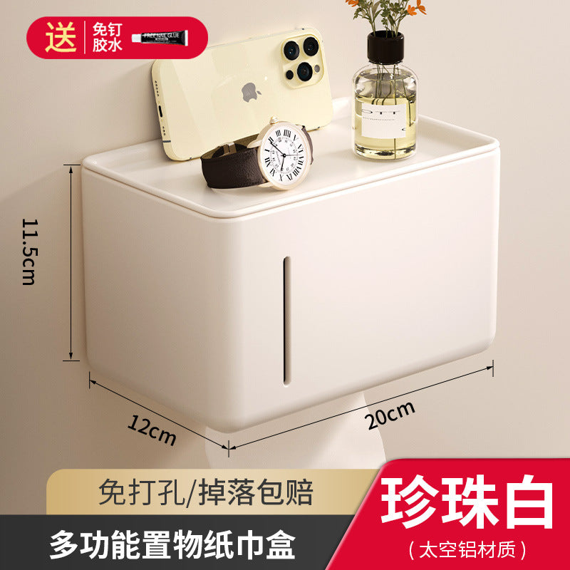 Bathroom tissue box holder, toilet paper dispenser, no-drill wall mount, roll paper holder