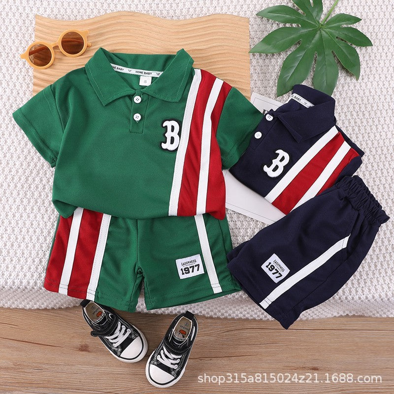 Boys' summer outfit: two-piece korean style polo shirt and shorts set - short sleeve activewear for kids
