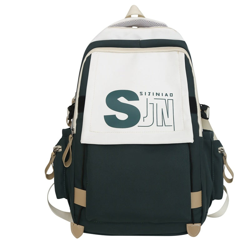 School bag female Japanese tooling style high school student junior high school student contrasting color backpack American retro large-capacity backpack male