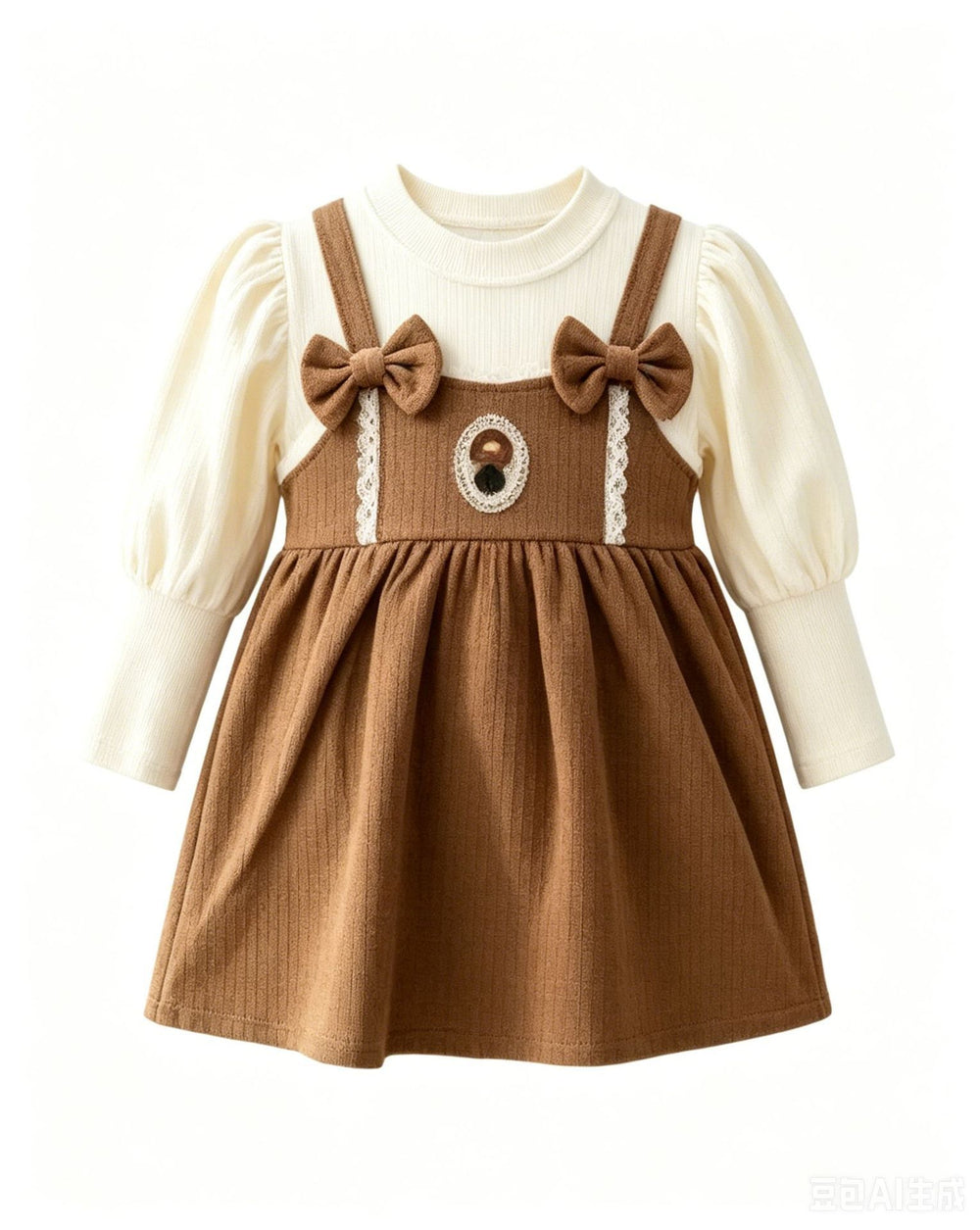 Girlbows suspender dressfake two-piecespring & fall puff sleeve bottom baby gentle bear princess dress