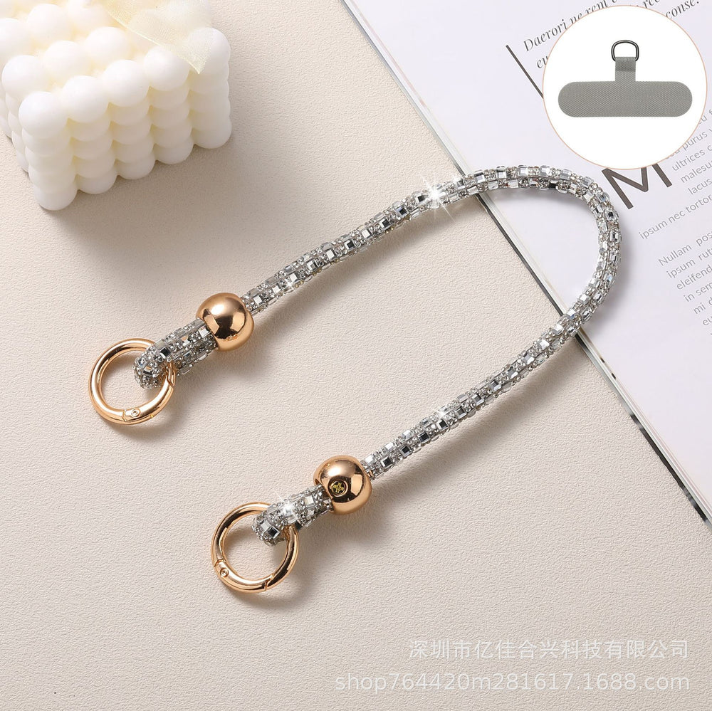 Luxury rhinestone beaded crystal phone lanyard - long crossbody phone strap with shoulder strap attachment for bags