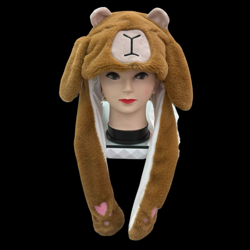 Tiktok viral cute plush bunny hat - squeeze the ears to make them move! light-up airbag beanie for warmth and cold protection