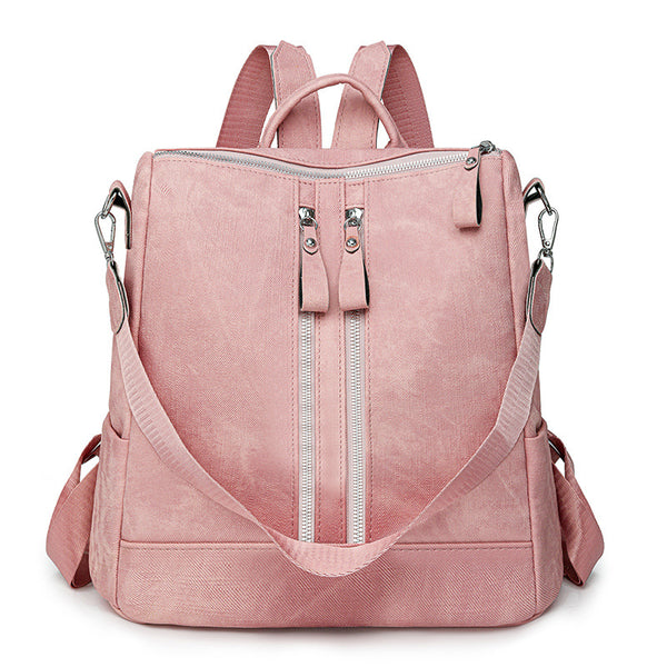 Textured commuter simple backpack women's 2025 new double zipper handbag multi-purpose leisure travel shoulder bag