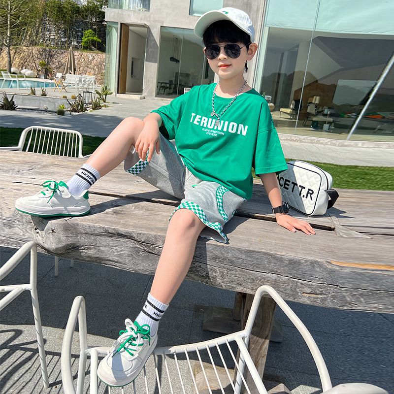 Kids' boys' summer outfit set  new style, big & tall boys' summer clothes, korean style, stylish & handsome short-sleeve trendy clothing