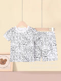 Cartoon european and american cross-border exclusive children's home clothes pajamas suit sketch comfortable breathable diy hand-painted graffiti