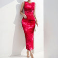 cross-border e-commerce women's fashion: european and american summer new arrivals - sexy sleeveless, cinched waist, slit hem, tie-dye print dress