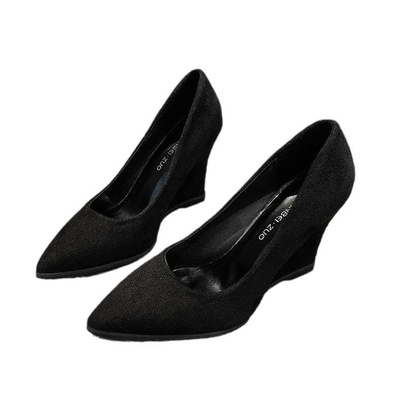 Plus size pointed-toe flats for women, spring/autumn 2025 new collection, wedge heel, korean style, minimalist chic, professional work shoes