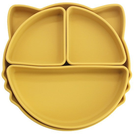 Food grade silicone children's dinner plate, infant complementary food grid dinner plate, cartoon cat easy to clean children's tableware
