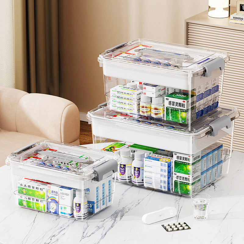 Convenient portable pp transparent medicine cabinet, first aid drug classification storage box, multi-layer large-capacity transparent medicine cabinet