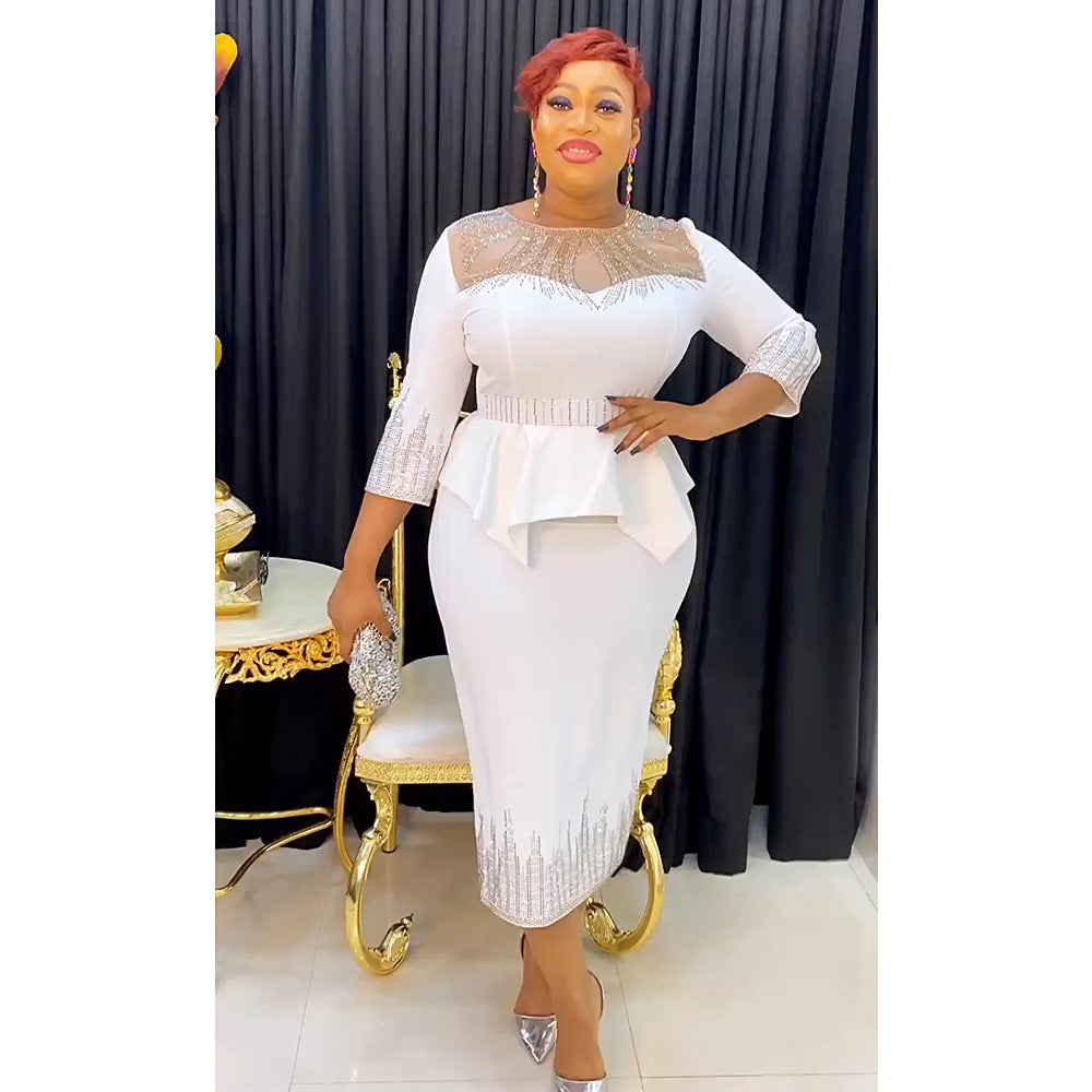supply of african fashion women's clothing plus size heavy industry hot diamond  daily olwork clothingpure colordress