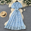 Elegant lace embroidered maxi dress for women - high waist a-line, perfect for summer, work, and evening events