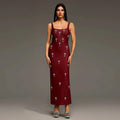 C7657 cross-border   fashion women's elegant rhinestone strap backless dress
