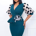 D3166  foreign trade plus size women's clothing  new fashion polka dot mesh patchwork v-neck european and american style dress