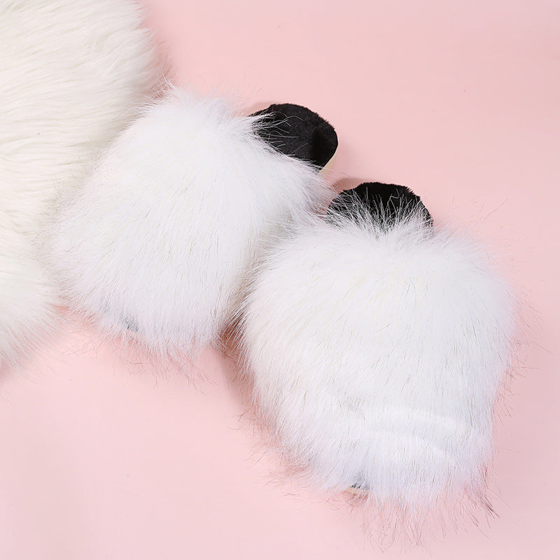 plus size fur slippers women's imitation fox fur women's slippers imitation raccoon fur heattech shoes toe cap slippers european station women