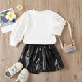 new product girlsuit autumn style fashionpure color round neck pit strip tops elastic irregular skirt leather skirt