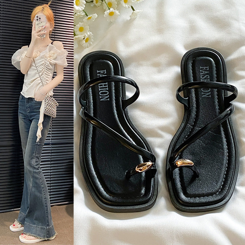 Flatsfrench ring surface sandals toe slippers fairy shoes outweareasiest for matchnew arrival summer vacation beach sandals