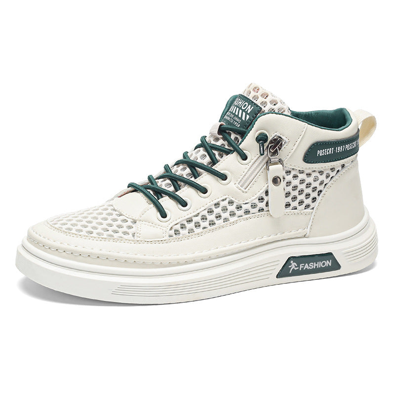 2026 spring trendy new hollow-out mesh breathable chunky sole casual men's shoes - hot selling versatile anti-slip high-top sneakers