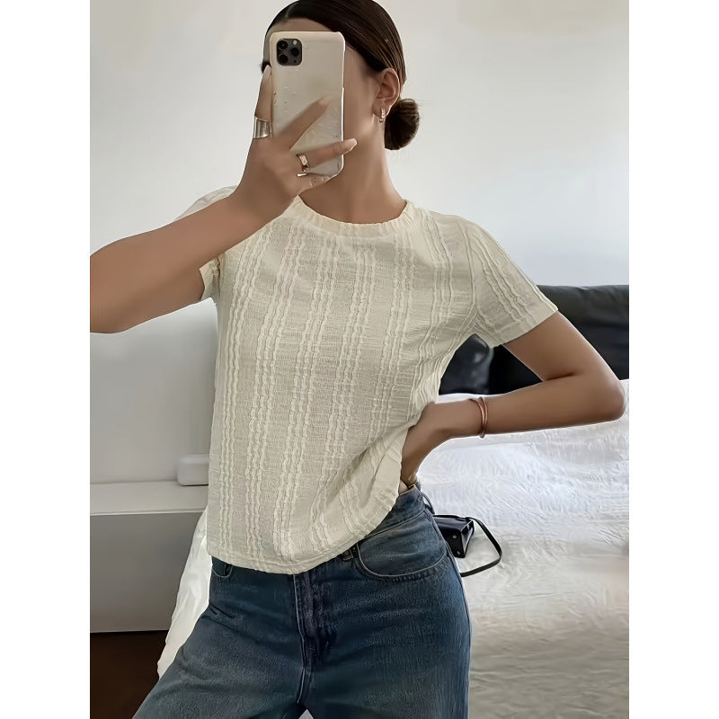 code new arrival  original women's pure color round neck short-sleeved casual style t-shirt texture