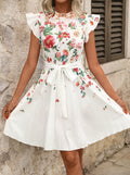 European and american   new fashion casual versatile butterfly print short sleeve v-neck dress