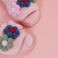 plus size women's shoes flats colorful flowers furry slippers women's open toe k-style one-piece outwear slippers trendy dropshipping