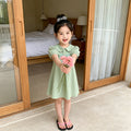 Girls' summer dress  new style: sweet bow short-sleeve summer dress for young children, stylish casual princess dress