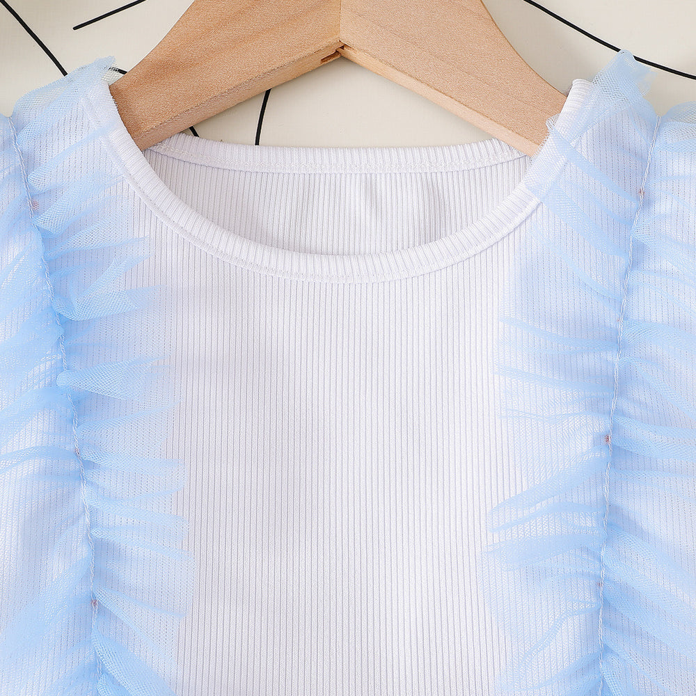 Girls' color block mesh sleeveless tank top and pleated skirt two-piece set - summer kids' 3d bowknot casual outfit