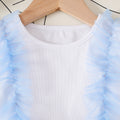 Girls' color block mesh sleeveless tank top and pleated skirt two-piece set - summer kids' 3d bowknot casual outfit
