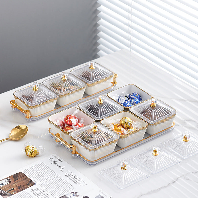 New arrival ceramic fruit plate living room high-looking dry fruit plate for homecandy plate moisture-proof covered snack plate wholesale