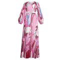 African plus sizeexportnew arrival women's chiffon   v neckprinting large swing long sleevesdress