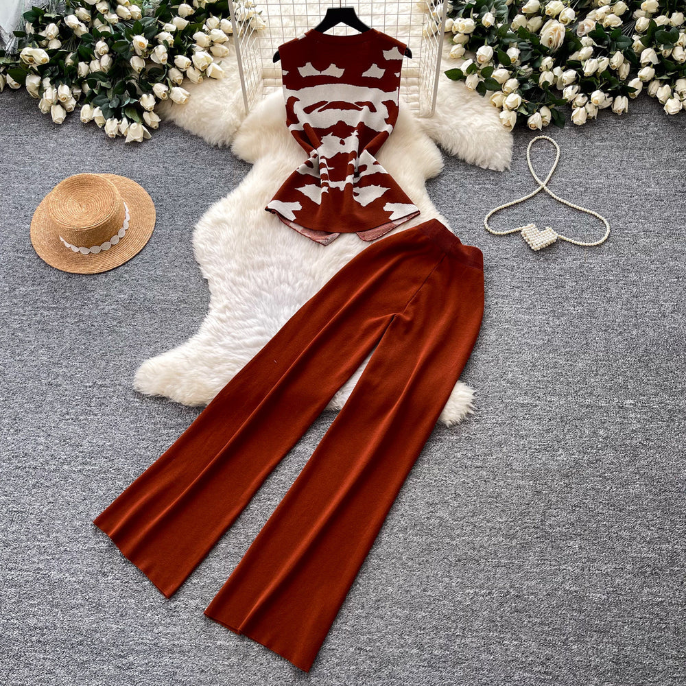 Korean style commute v-neck tank top and wide-leg pants two-piece set - women's  summer slimming, figure-flattering, high-end outfit