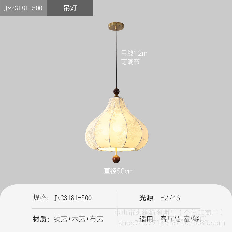 New chinoiserie fabric gourd chandelier zen tea room restaurant single head chandelier b&b retroprinting atmosphere chandelier