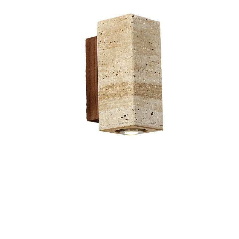 Yellow travertine wall lamp Japanese-style wabi-sabi wind bedroom bedside B & B antique TV background wall bedside aisle corridor