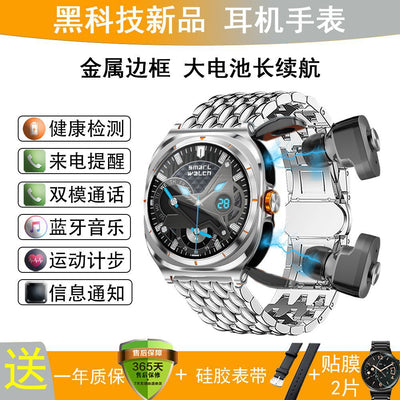 New men's and women's ultra-thin metal large screen multifunctional bluetooth earbuds & smartwatch 2-in-1 pedometer sports call