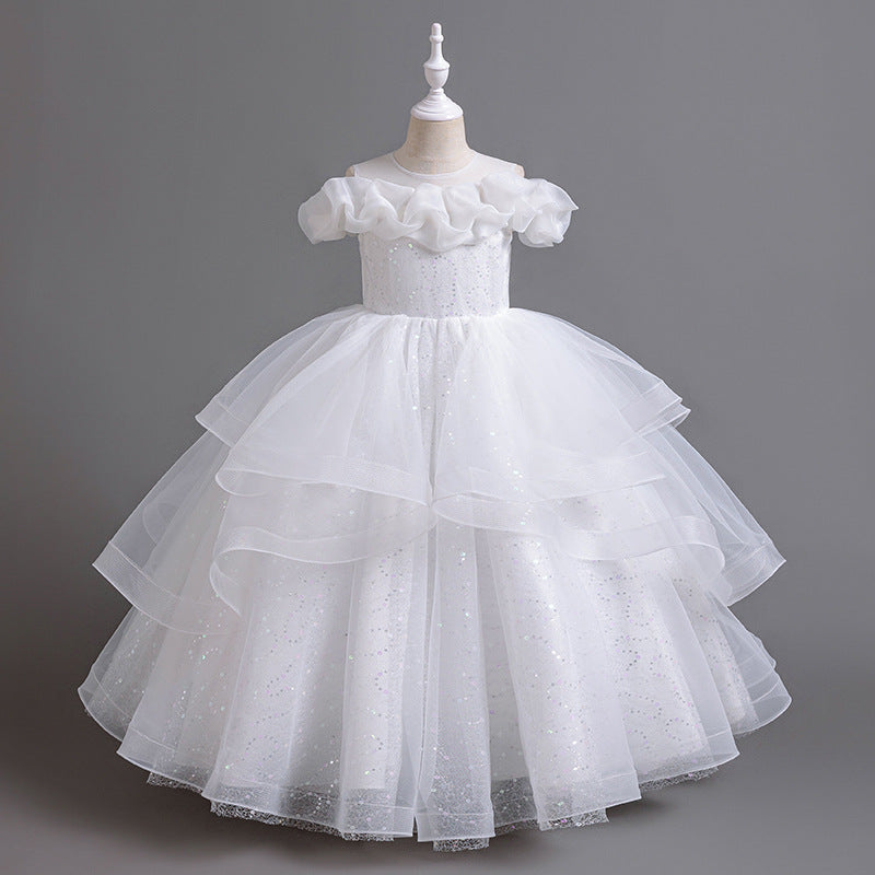 Ready-to-ship girls' formal dresses: high-end, elegant, long, puffy tulle, new children's runway & piano recital styles - cross-border exclusive