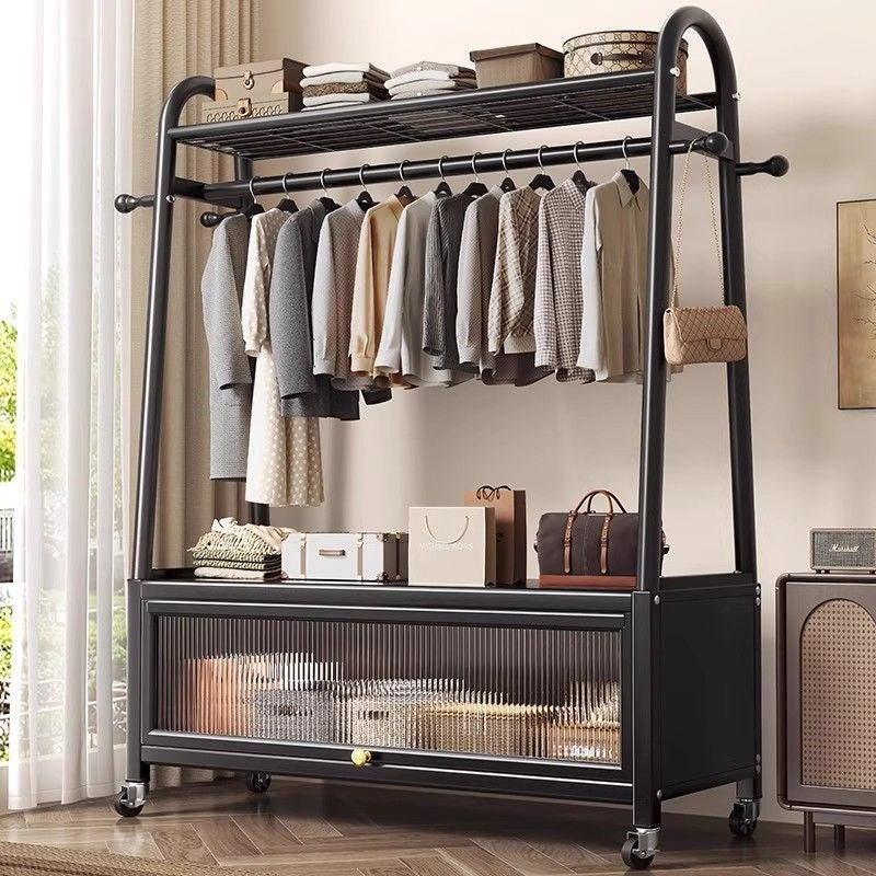 Freestanding coat rack for home bedroom, portable clothes hanger, dustproof storage metal drying rack