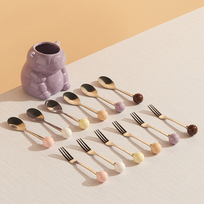 Cream style capybara ceramic fruit fork suit afternoon tea fruit fork spoon restaurant cafe fork spoon wholesale