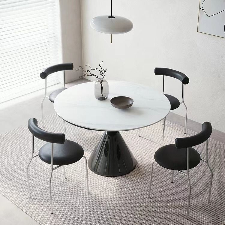French-style negotiation table, rock slab round dining table, pure white modern minimalist round table, small apartment home dining table and chair set