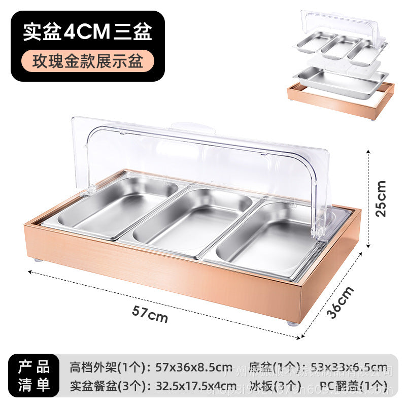 Stainless steel braised meat drain tray - commercial-grade display plate with lid for hotels, cafeterias, restaurants, and sushi restaurants - keeps food fresh and cold