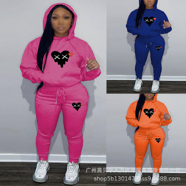 Large size  independent station European and American women's clothing personalized printing casual fashion sweater 2-piece set PPU6983